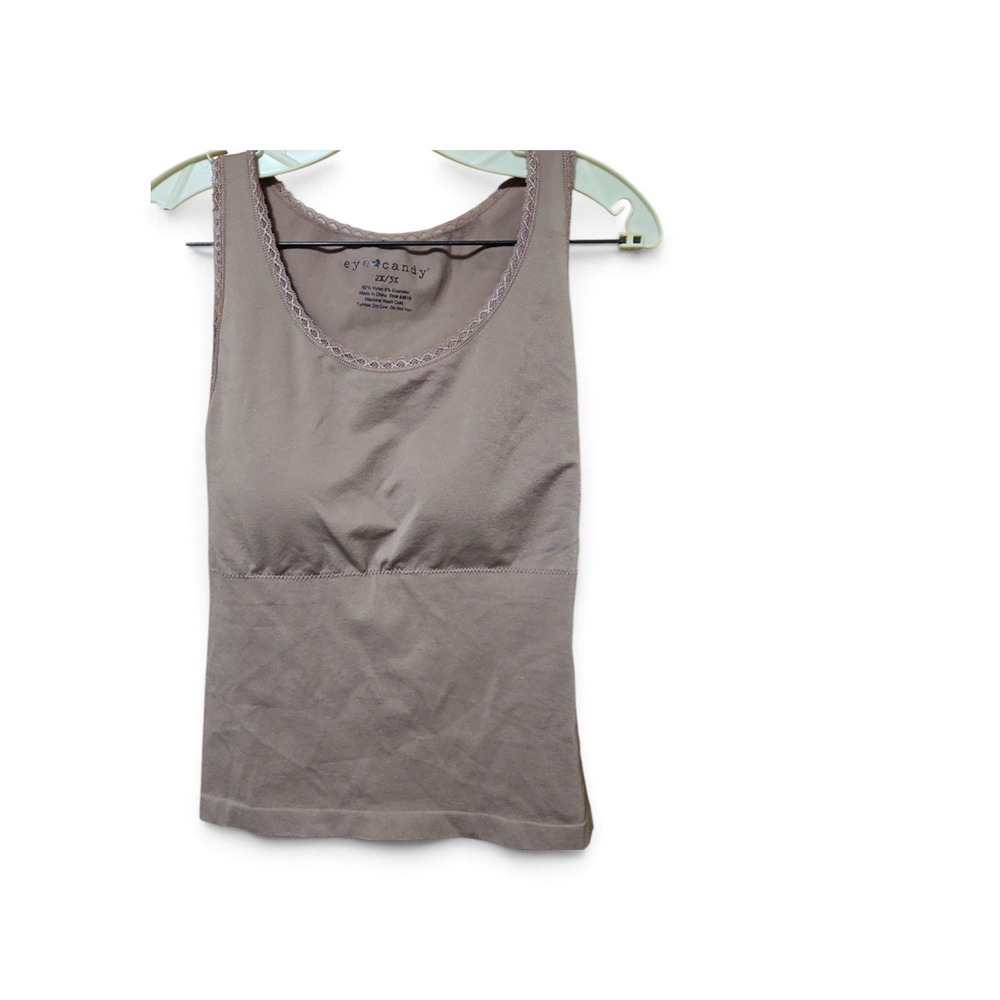 Eye Candy Lace Trim Seamless Camisole Tank Top Taupe Mauve 2X/3X 0524
